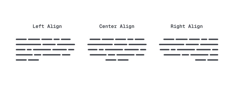 Left, center and right ext alignments Left, center and right ext alignments